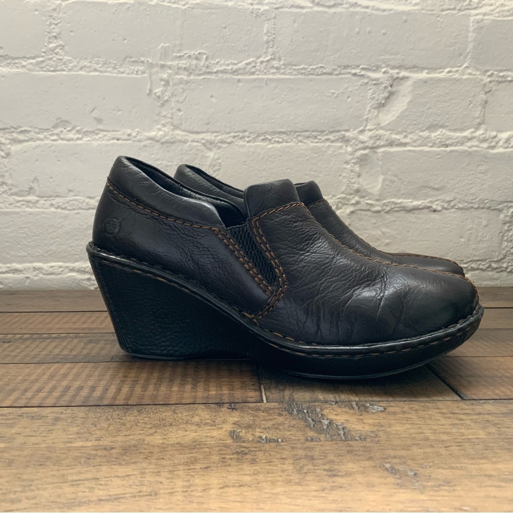 Born Womens Black Leather Nursing Clog Comfort Shoes Slip On Size 6.5M